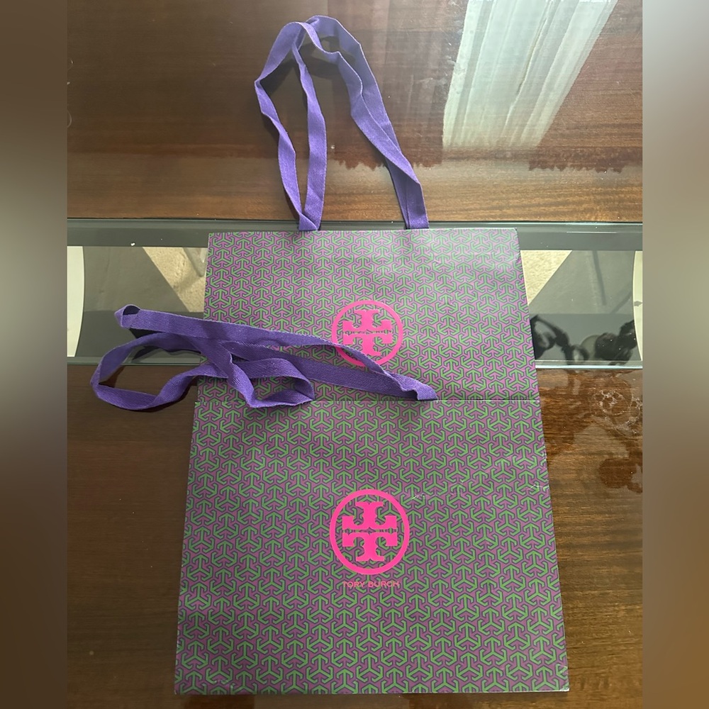Tory Burch Shopping Bag with Handles Two -  pink purple & green pattern
